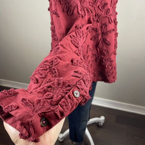 Anthropologie Pilcro Medium  Red Whitney Chenille Textured Floral Button Up - Picture 7 of 12
